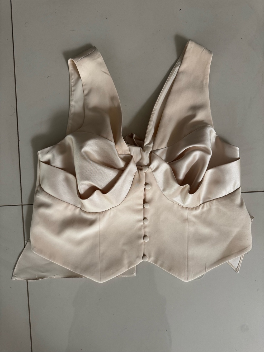 ASOS Curve Ivory Satin Knot-Front Bustier Crop Top